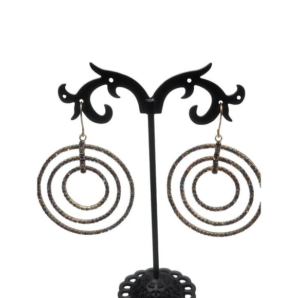 Triple Circle Multicolored Rhinestone Hoop French Wire Hook Earrlngs - Picture 8 of 16